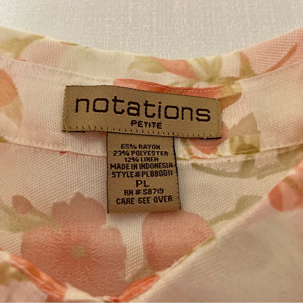 Notations Petite Floral Linen Blend Button-Up Blouse PL - Picture 8 of 10